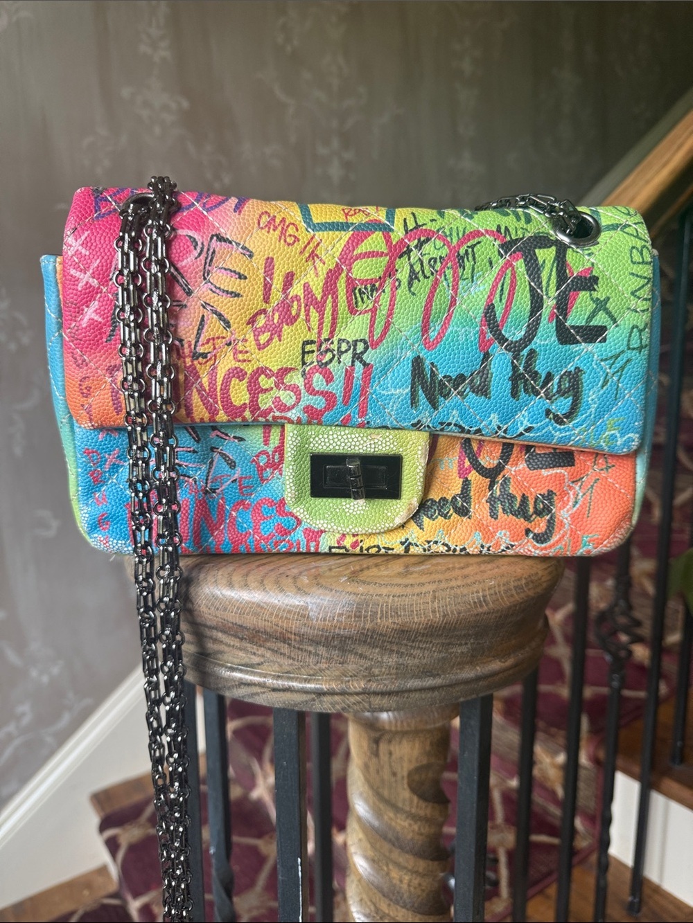 PASSION PIRATE ladies, graffiti printed purse preowned shows a few signs of wear